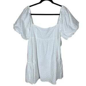 Women's Altar'd State White Eyelet Short Puff Sleeve Square Neck Dress Size XL